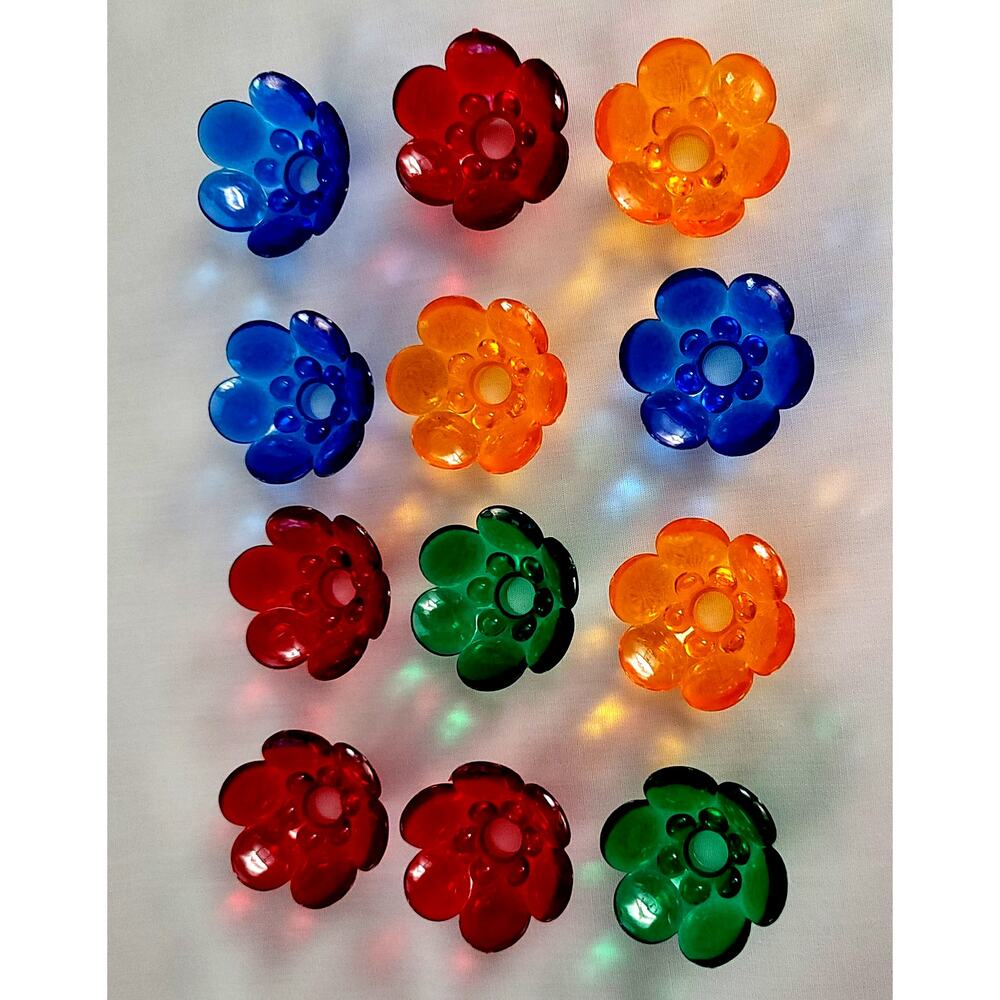 12 Retro Plastic Flower Christmas Mini Light Reflectors Red Blue Green Amber